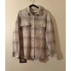 American Eagle Plaid Flannel Shirt Jacket Womens Medium Shacket Oversized Cozy